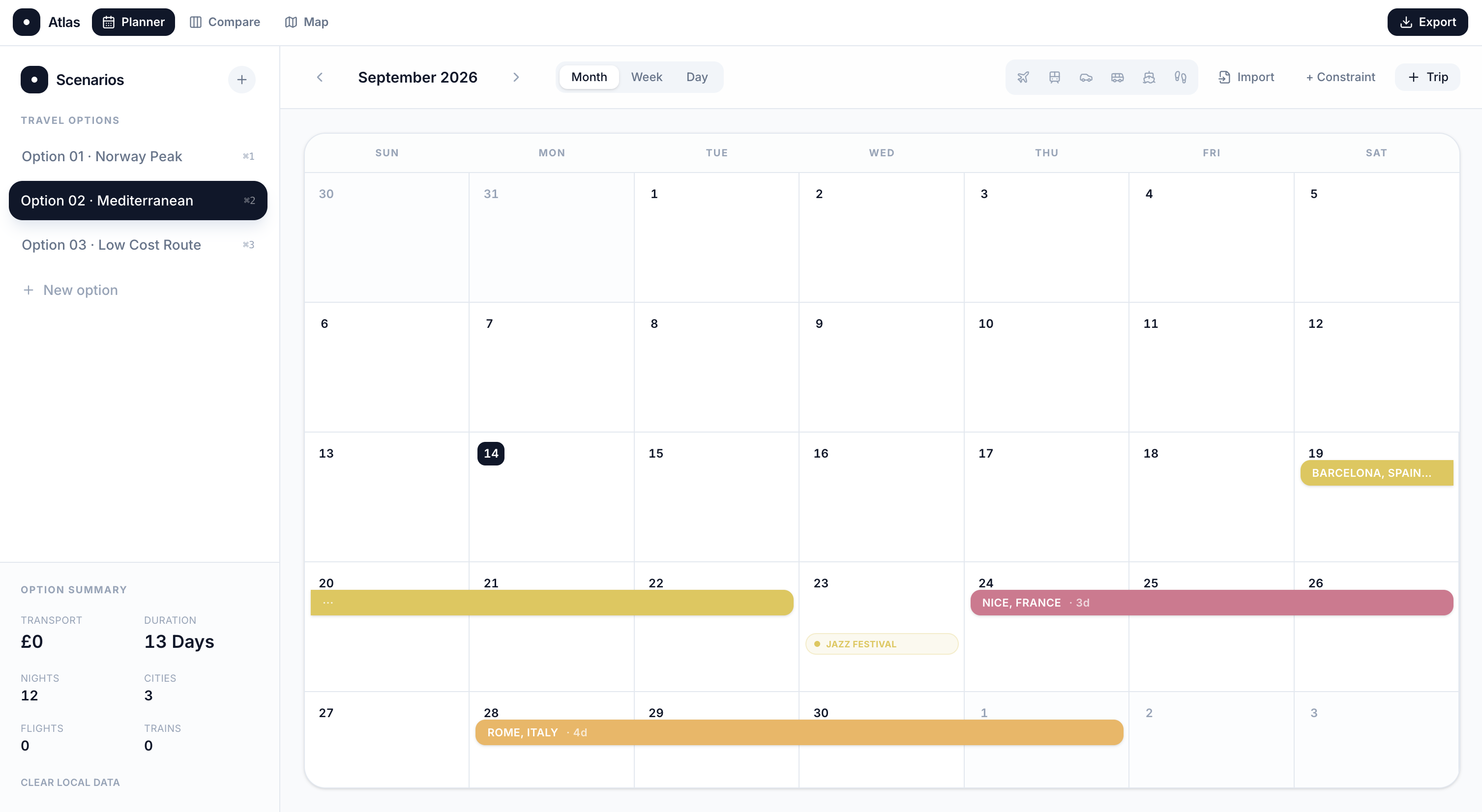 Atlas scenario planning interface