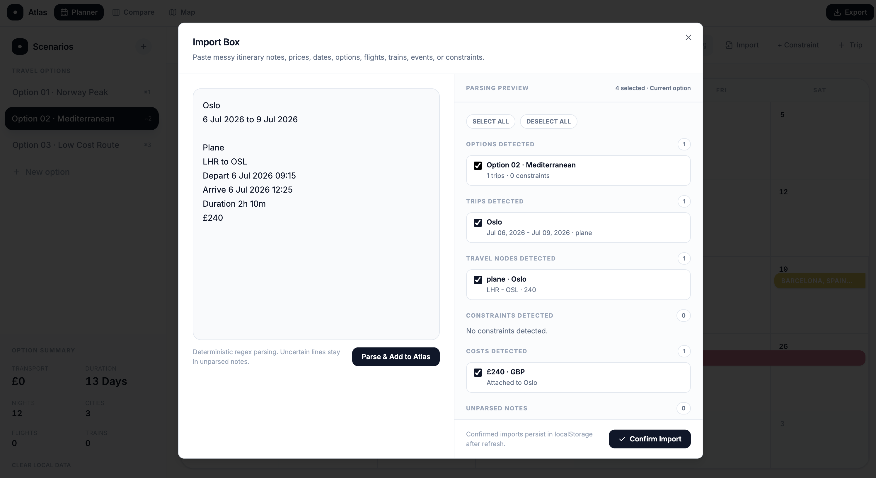 Atlas scenario comparison interface