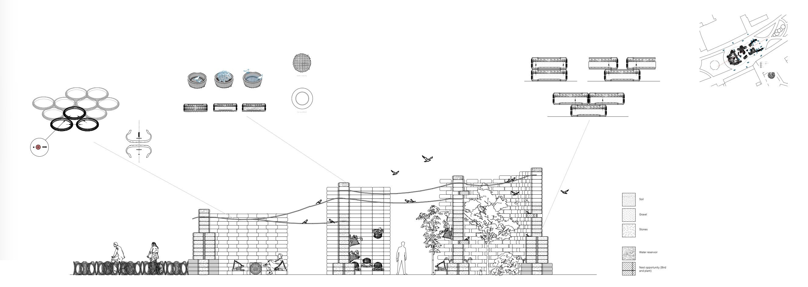BI(O)CYCLE architectural tyre construction drawing and pavilion section