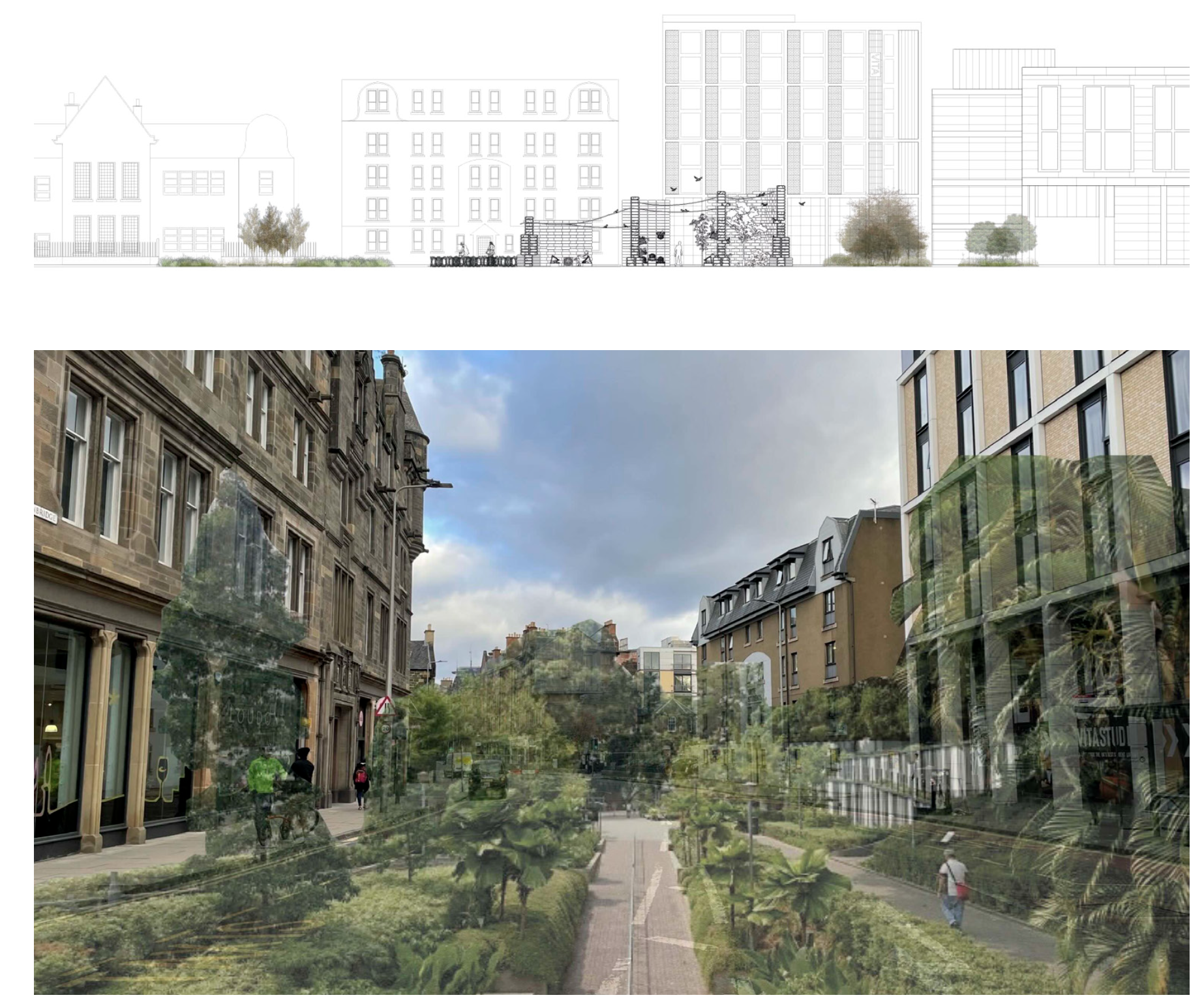 BI(O)CYCLE greenery street visual showing a transformed Edinburgh street